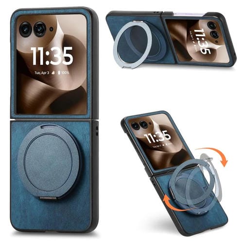 Funda de cuero retro con soporte giratorio para Motorola Moto Razr 50 Ultra (azul)