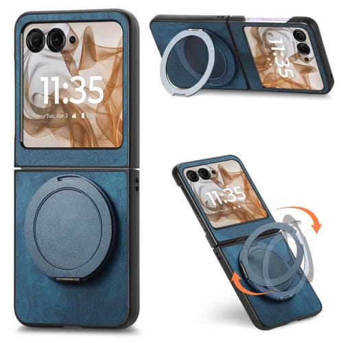 Funda de cuero retro con soporte giratorio para Motorola Moto Razr 60 (azul)