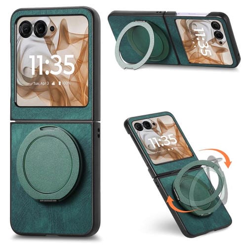 Funda de cuero retro con soporte giratorio para Motorola Moto Razr 60 (verde)