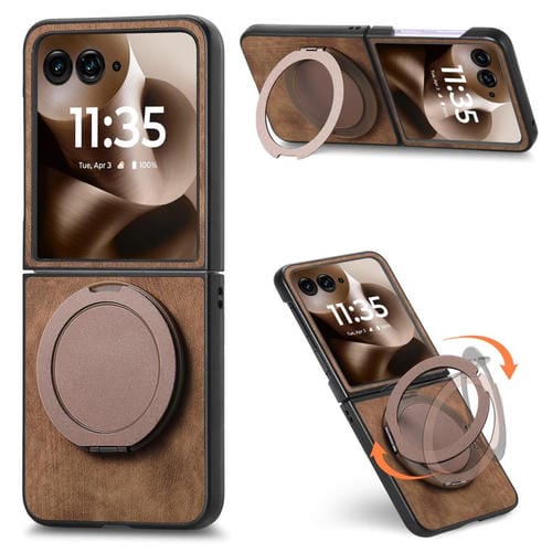 Funda de cuero retro con soporte giratorio para Motorola Moto Razr 60 Ultra (marrón)