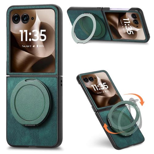 Funda de cuero retro con soporte giratorio para Motorola Moto Razr 60 Ultra (verde)