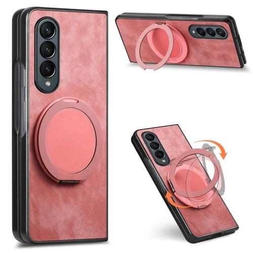 Funda de cuero retro con soporte giratorio para Samsung Galaxy Z Fold4 (rosa)