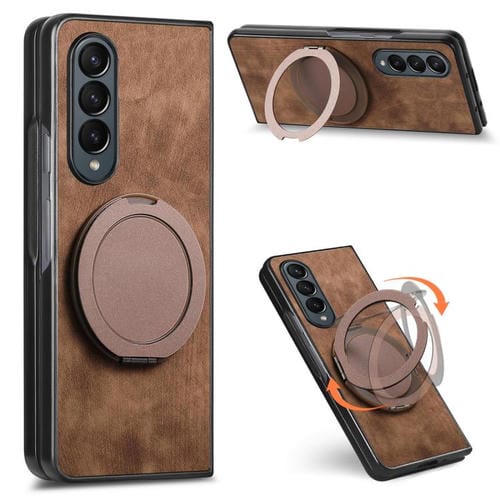 Funda de cuero retro con soporte giratorio redondo para Samsung Galaxy Z Fold4 (marrĂłn)