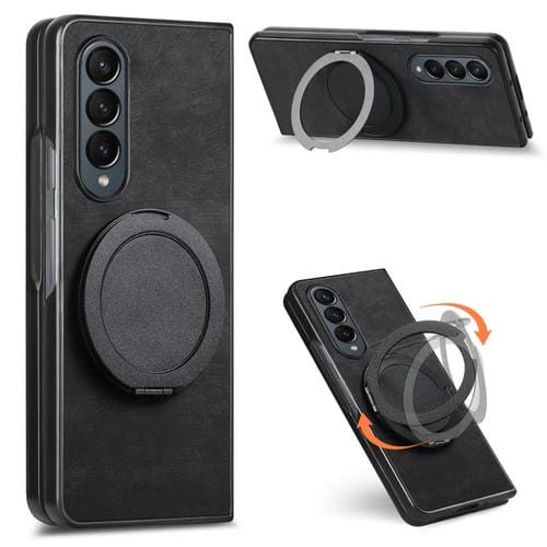 Funda de cuero retro con soporte giratorio redondo para Samsung Galaxy Z Fold4 (negro)