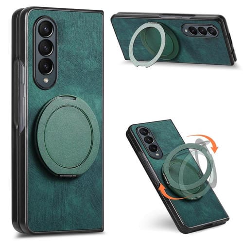 Funda de cuero retro con soporte giratorio redondo para Samsung Galaxy Z Fold4 (verde)
