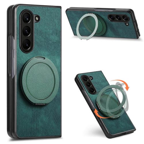 Funda de cuero retro con soporte giratorio redondo para Samsung Galaxy Z Fold5 (verde)