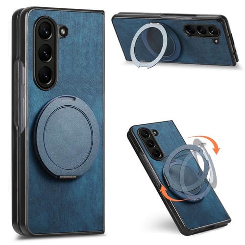 Funda de cuero retro con soporte giratorio redondo para Samsung Galaxy Z Fold6 (azul)