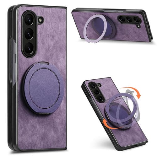Funda de cuero retro con soporte giratorio redondo para Samsung Galaxy Z Fold6 (morado)