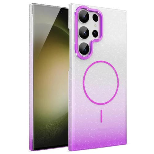 Funda MagSafe a prueba de golpes para Samsung Galaxy S23 Ultra 5G con purpurina dorada y degradado (morado)