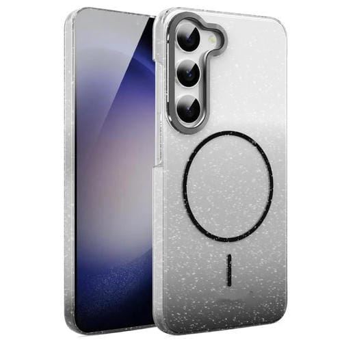 Funda MagSafe a prueba de golpes con degradado de brillo y diamantes dorados para Samsung Galaxy S23 5G (negra)