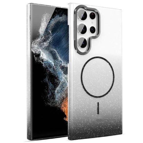 Funda MagSafe a prueba de golpes para Samsung Galaxy S22 Ultra 5G con purpurina dorada y degradado (negro)