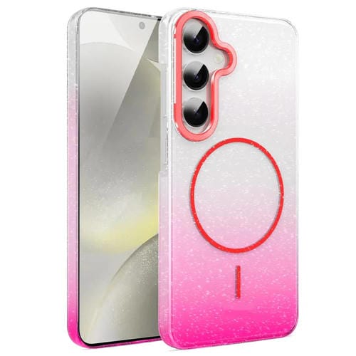 Funda MagSafe a prueba de golpes para Samsung Galaxy S24 5G con purpurina dorada y degradado (rojo)