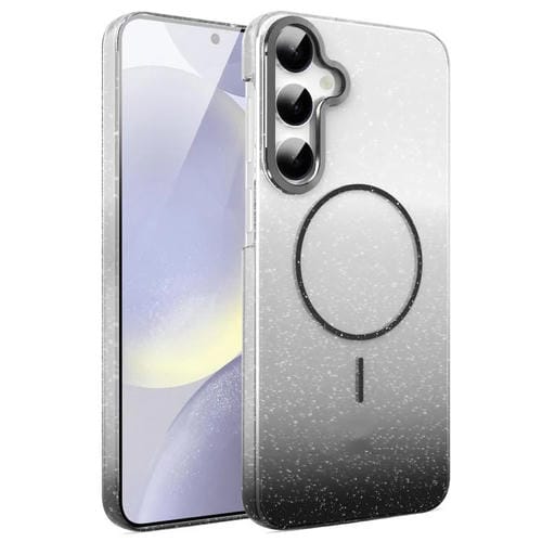 Funda MagSafe a prueba de golpes para Samsung Galaxy S24+ 5G con purpurina dorada y degradado (negro)