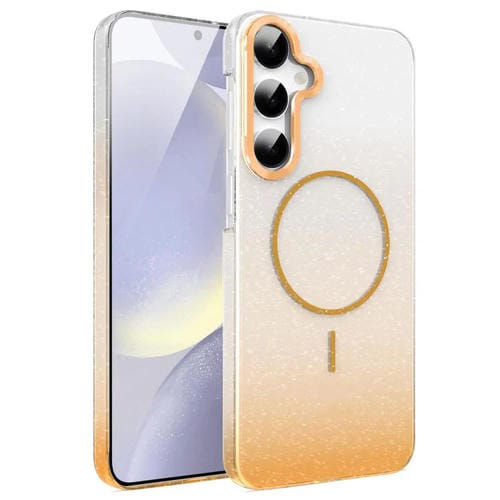 Funda MagSafe a prueba de golpes con degradado de brillo y diamantes dorados para Samsung Galaxy S24+ 5G (dorada)