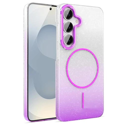 Funda MagSafe a prueba de golpes para Samsung Galaxy S25 5G con purpurina dorada y degradado (morado)