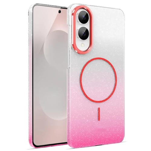 Funda MagSafe a prueba de golpes para Samsung Galaxy S25 5G con purpurina dorada y degradado (roja)