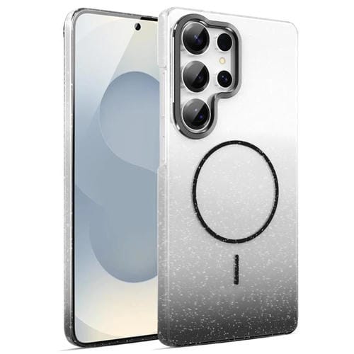 Funda MagSafe a prueba de golpes para Samsung Galaxy S25 Ultra 5G con purpurina dorada y degradado (negro)