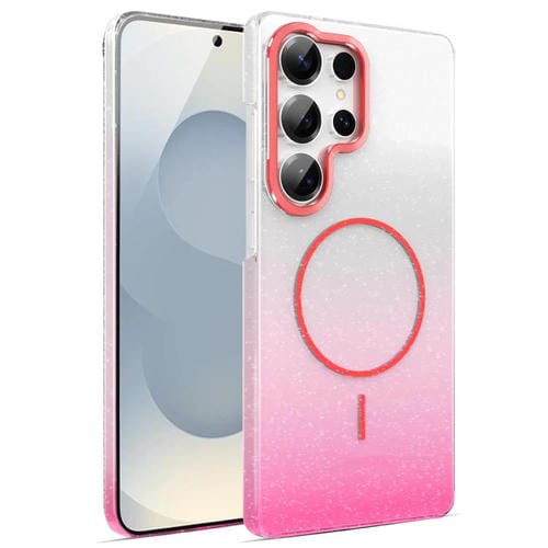 Funda MagSafe a prueba de golpes para Samsung Galaxy S25 Ultra 5G con purpurina dorada y degradado (rojo)