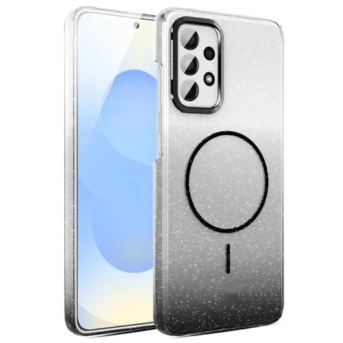 Funda MagSafe a prueba de golpes para Samsung Galaxy A52 5G con purpurina dorada y degradado (negro)