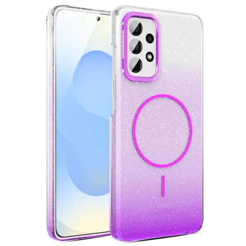 Funda MagSafe a prueba de golpes para Samsung Galaxy A52 5G con purpurina dorada y degradado (morado)
