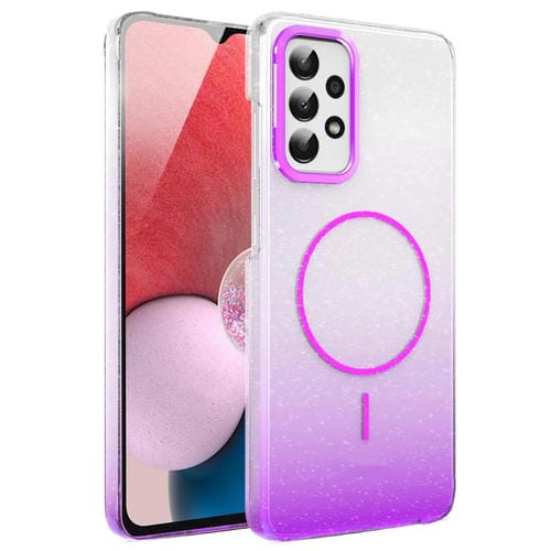 Funda MagSafe a prueba de golpes para Samsung Galaxy A13 4G con purpurina dorada y degradado (morado)