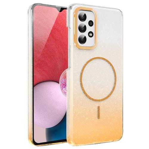 Funda MagSafe a prueba de golpes con degradado de brillo y diamantes dorados para Samsung Galaxy A13 4G (dorada)
