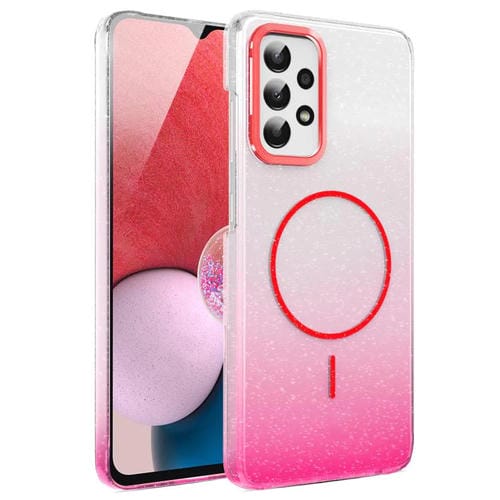 Funda MagSafe a prueba de golpes para Samsung Galaxy A13 4G con purpurina dorada y degradado (rojo)