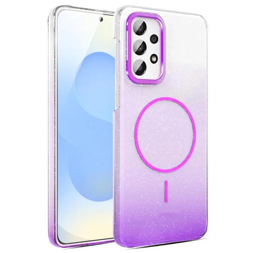 Funda MagSafe a prueba de golpes para Samsung Galaxy A23 4G/5G con purpurina dorada y degradado (morado)