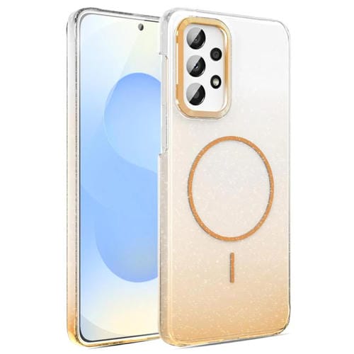 Funda MagSafe a prueba de golpes para Samsung Galaxy A23 4G/5G con purpurina dorada y degradado (dorada)