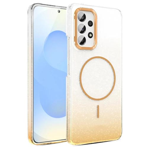 Funda MagSafe a prueba de golpes para Samsung Galaxy A53 5G con purpurina dorada y degradado (dorada)