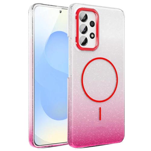 Funda MagSafe a prueba de golpes para Samsung Galaxy A53 5G con purpurina dorada y degradado (rojo)