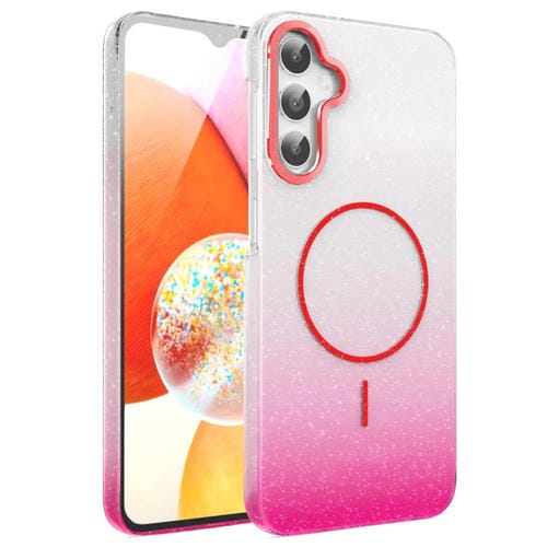 Funda MagSafe a prueba de golpes para Samsung Galaxy A14 4G/5G con purpurina dorada y degradado (rojo)