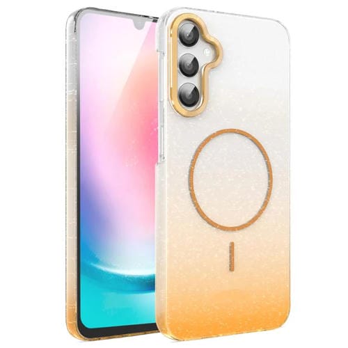 Funda MagSafe a prueba de golpes para Samsung Galaxy A24 4G con purpurina dorada y degradado (dorada)
