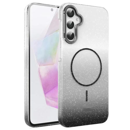 Funda MagSafe a prueba de golpes con degradado de brillo y diamantes dorados para Samsung Galaxy A34 5G (negra)