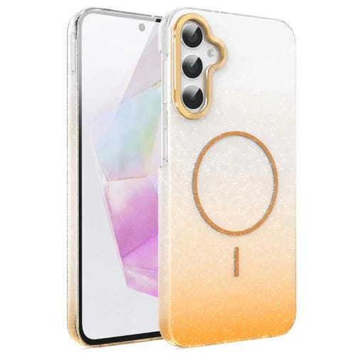 Funda MagSafe a prueba de golpes con degradado de brillo y diamantes dorados para Samsung Galaxy A34 5G (dorada)