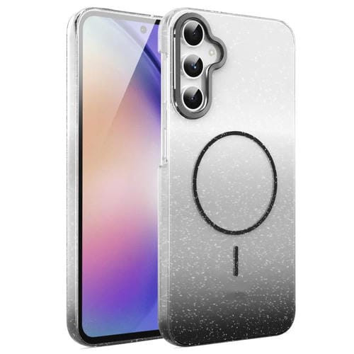 Funda MagSafe a prueba de golpes para Samsung Galaxy A54 5G con purpurina dorada y degradado (negro)