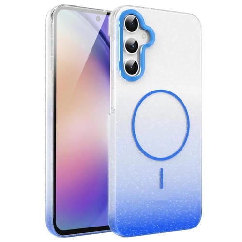 Funda MagSafe a prueba de golpes con degradado de brillo y diamantes dorados para Samsung Galaxy A54 5G (azul)