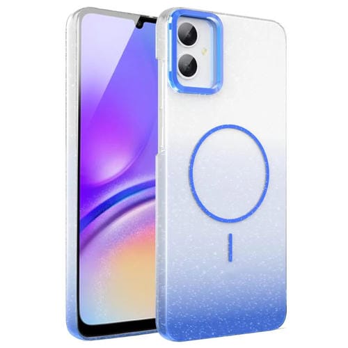 Funda MagSafe a prueba de golpes para Samsung Galaxy A05, con purpurina dorada y degradado (azul)