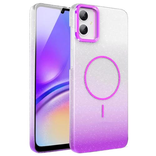 Funda MagSafe a prueba de golpes para Samsung Galaxy A05 con purpurina dorada y degradado (morado)