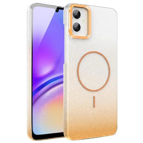 Funda MagSafe a prueba de golpes para Samsung Galaxy A05 con purpurina dorada y degradado (dorada)