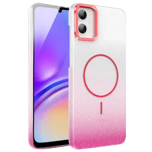 Funda MagSafe a prueba de golpes para Samsung Galaxy A05, con purpurina dorada y degradado (rojo)