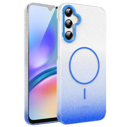 Funda MagSafe a prueba de golpes para Samsung Galaxy A05s con purpurina dorada y degradado (azul)