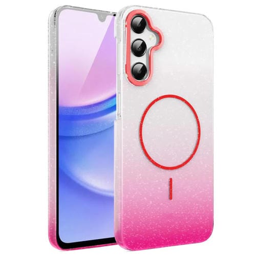Funda MagSafe a prueba de golpes para Samsung Galaxy A15 4G/5G con purpurina dorada y degradado (rojo)