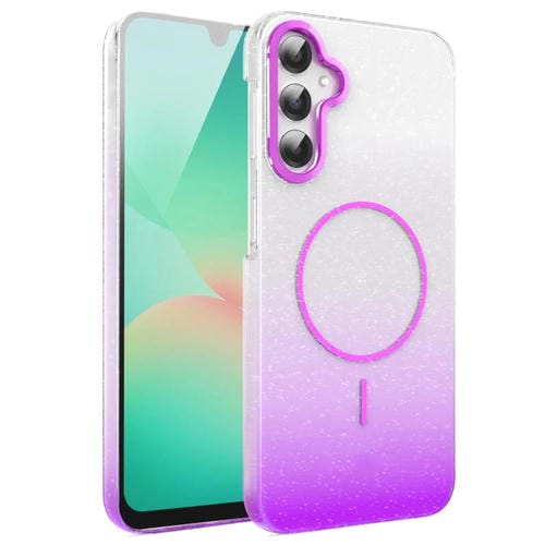 Funda MagSafe a prueba de golpes para Samsung Galaxy A25 5G con purpurina dorada y degradado (morado)