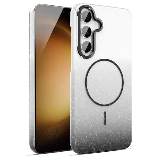 Funda MagSafe a prueba de golpes para Samsung Galaxy S23 FE 5G con purpurina dorada y degradado (negro)