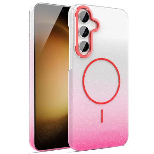 Funda MagSafe a prueba de golpes para Samsung Galaxy S23 FE 5G con purpurina dorada y degradado (rojo)