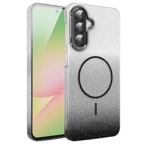 Funda MagSafe a prueba de golpes para Samsung Galaxy A55 5G con purpurina dorada y degradado (negro)