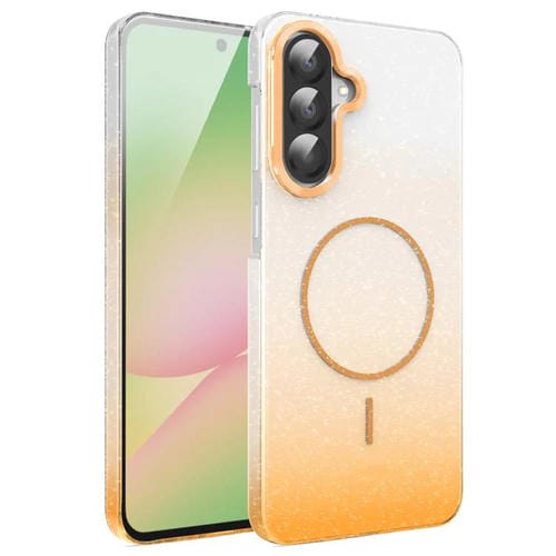 Funda MagSafe a prueba de golpes con degradado de brillo y diamantes dorados para Samsung Galaxy A55 5G (dorada)