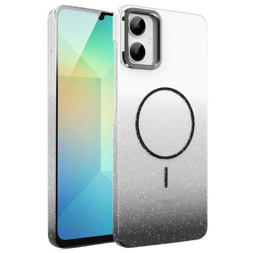 Funda MagSafe a prueba de golpes para Samsung Galaxy A06 4G con purpurina dorada y degradado (negro)