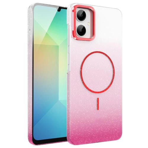Funda MagSafe a prueba de golpes para Samsung Galaxy A06 4G con purpurina dorada y degradado (rojo)